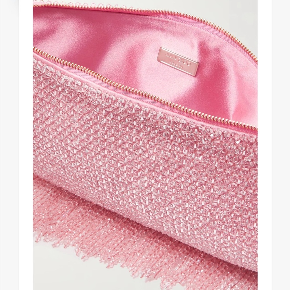 RARE JIMMY CHOO Callie Fringed Crystal-Embellished Satin Bag - Picture 13 of 13